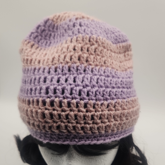 Handcrafted Pink and Purple Crochet Acrylic Beanie - Picture 2 of 7
